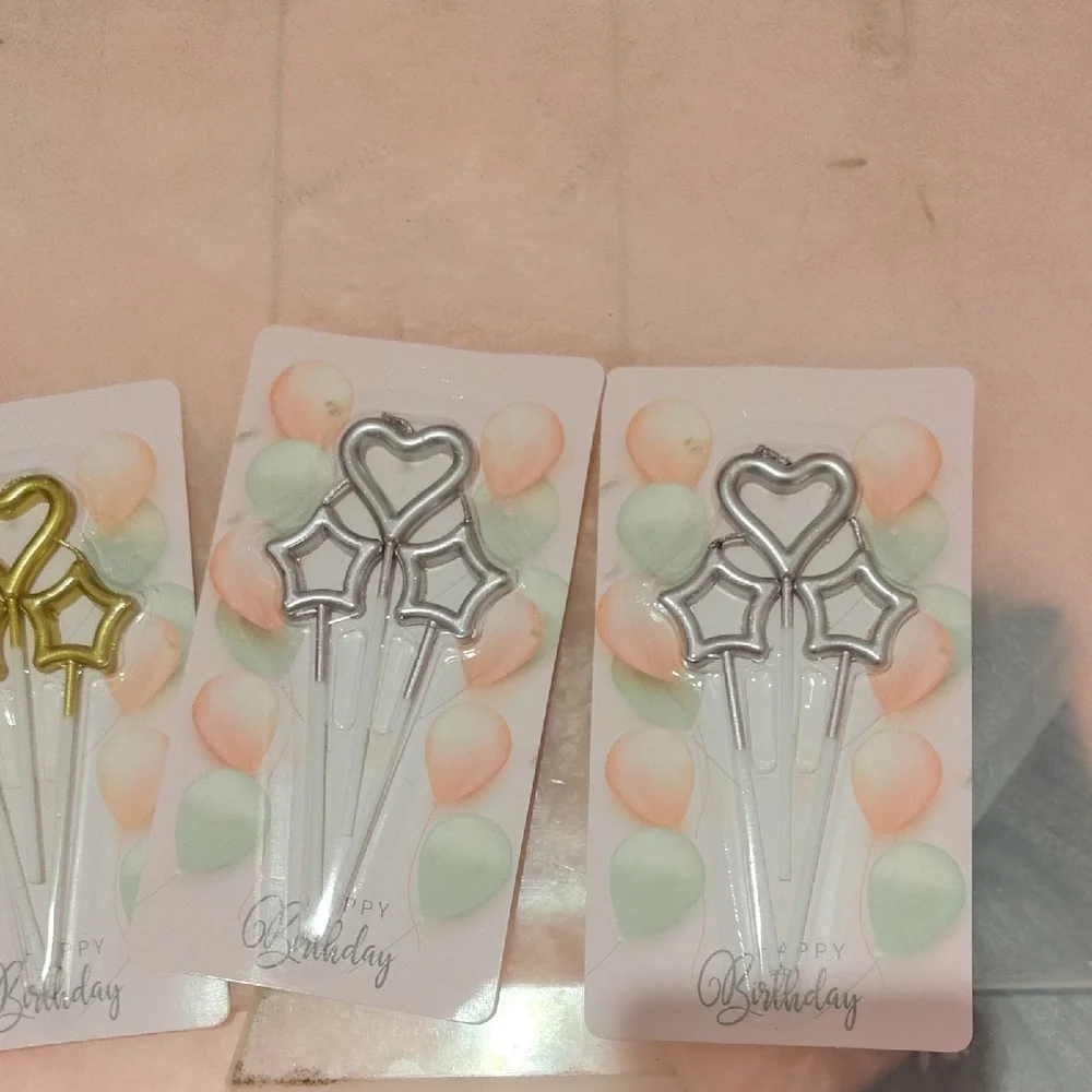 Silver Star and Heart Cake Toppers